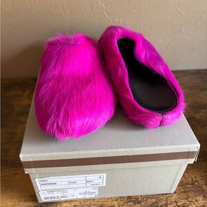Marni Vibrant Fuchsia Furry Slip-Ons